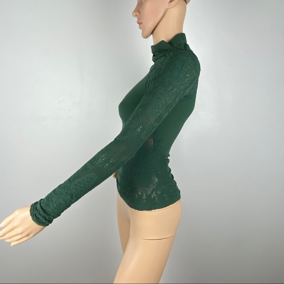 NEW FREE PEOPLE GREEN LONG SLEEVE MESH TOP - Picture 5 of 8